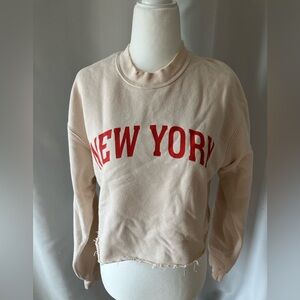 Forever 21 Red and Cream Cropped Sweatshirt Womens Small